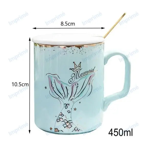 Creative gold edge Mermaid mug with spoon lid