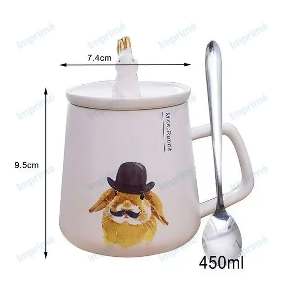 Cartoon gold rabbit ceramic mug with spoon