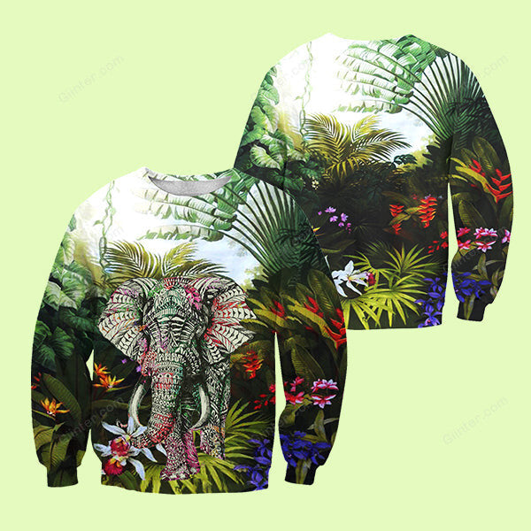 3D ALL OVER PRINTED ELEPHANT SWEATSHIRT - FEATURE ARTIST GIINTER