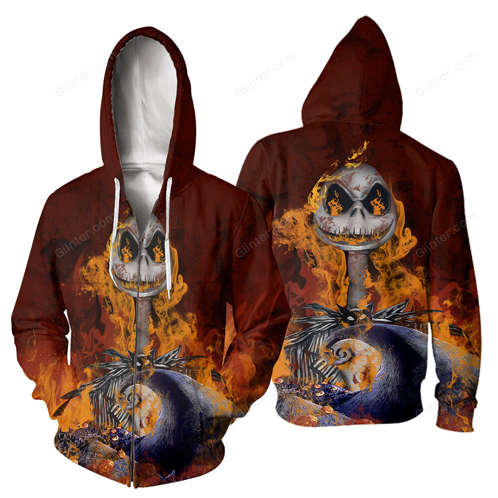 3D All Over Printed Jack Skellington Clothes - Fire Jack