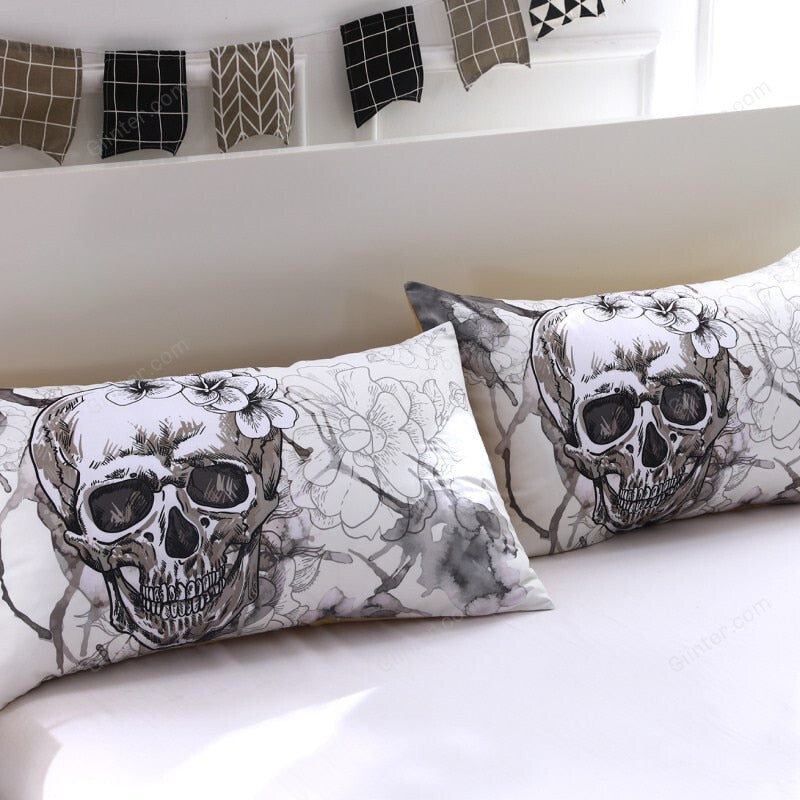 3d Flowers skull Duvet Cover With Pillowcases Sugar Skull Bedding Set