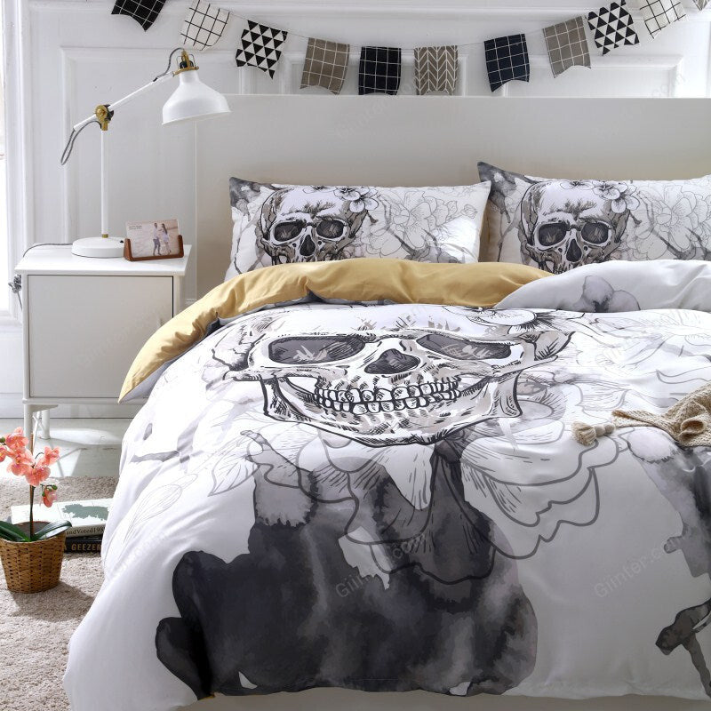 3d Flowers skull Duvet Cover With Pillowcases Sugar Skull Bedding Set