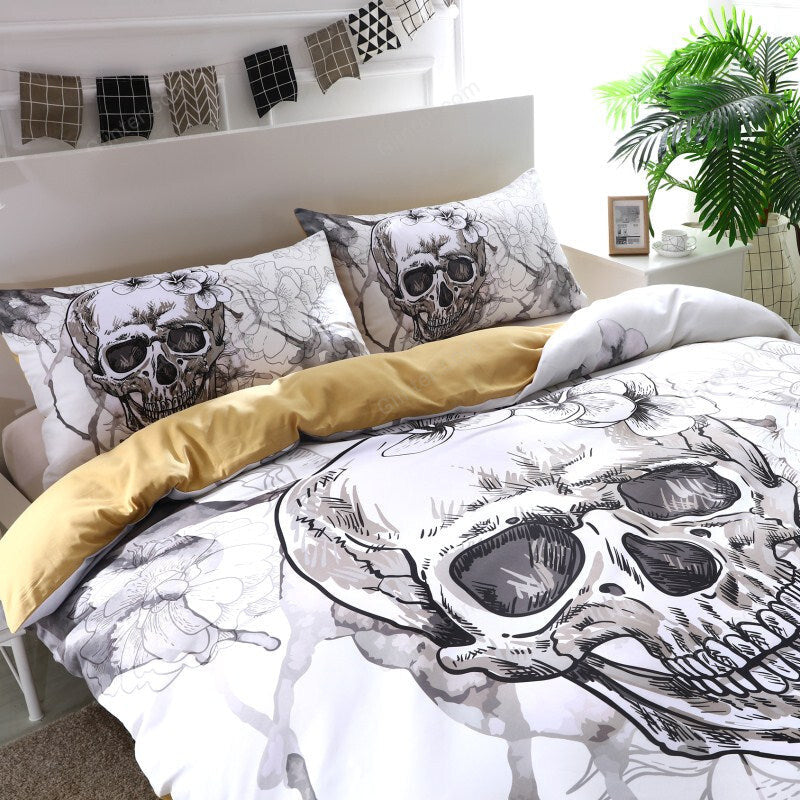 3d Flowers skull Duvet Cover With Pillowcases Sugar Skull Bedding Set