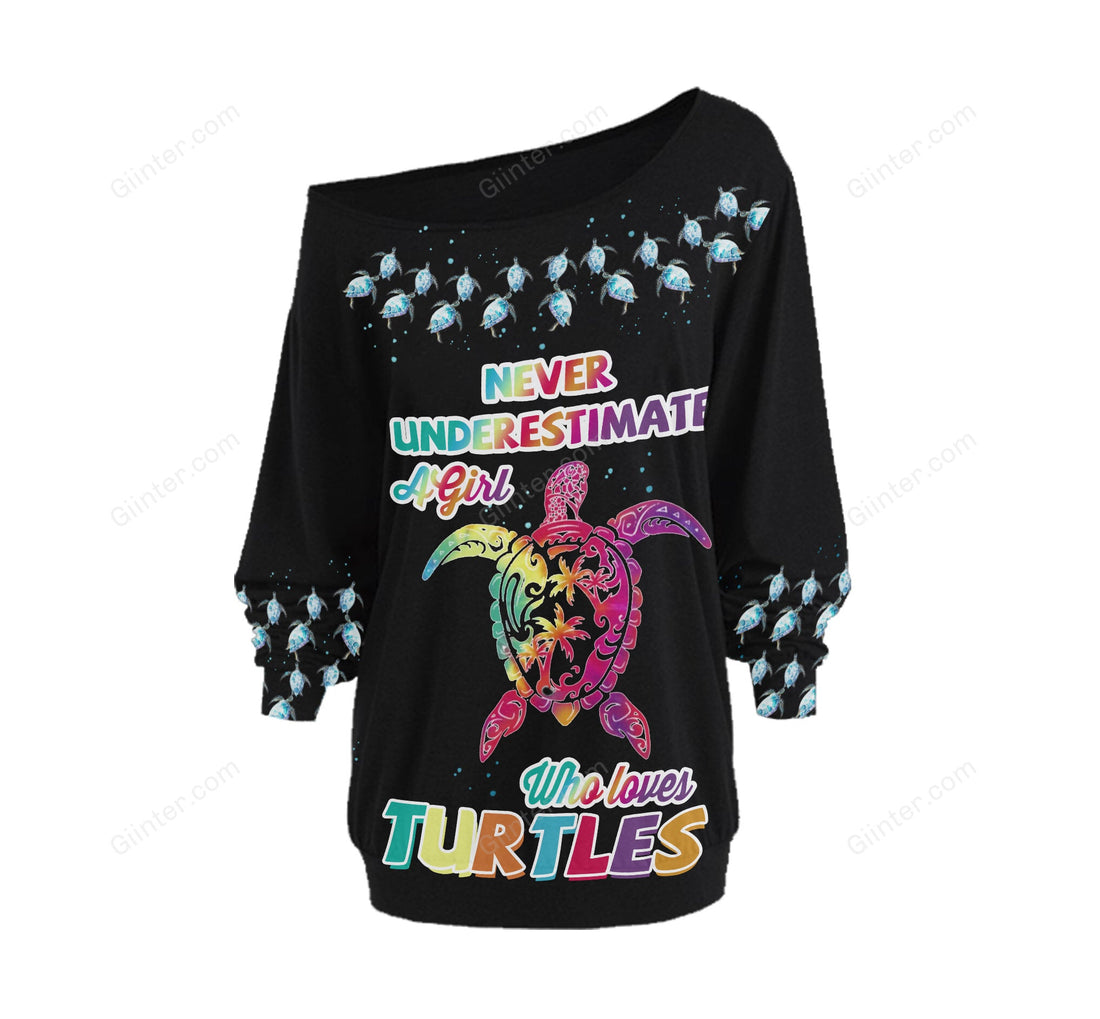 Amazing Sea Turtle One Off Shoulder Long Sleeve Shirt & Legging 35