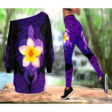 Amazing Mandala Sea Turtle One Off Shoulder Long Sleeve Shirt & Legging 25