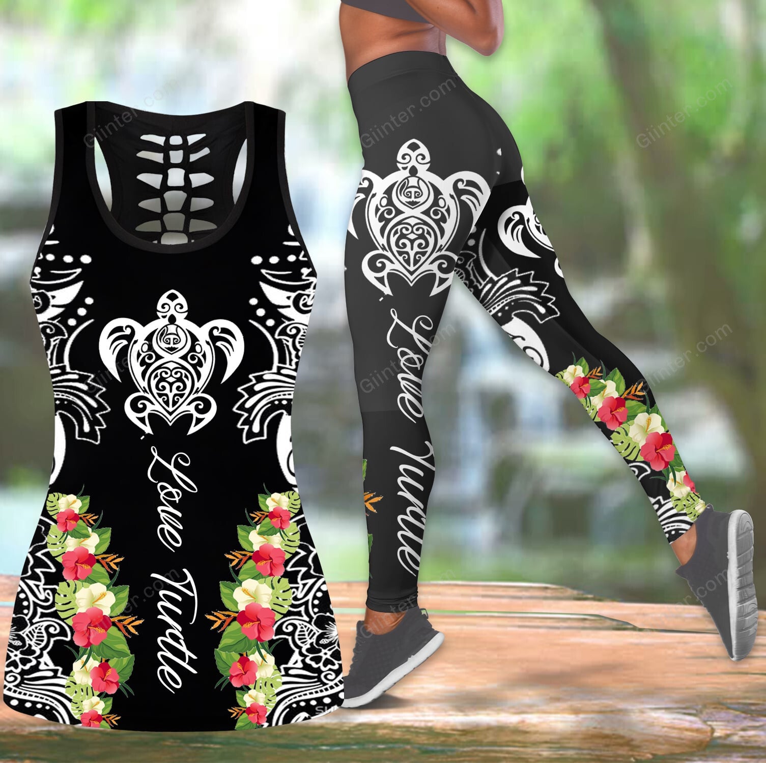 Amazing Polynesian Sea Turtle Tattoo Women Tank Top & Legging 29