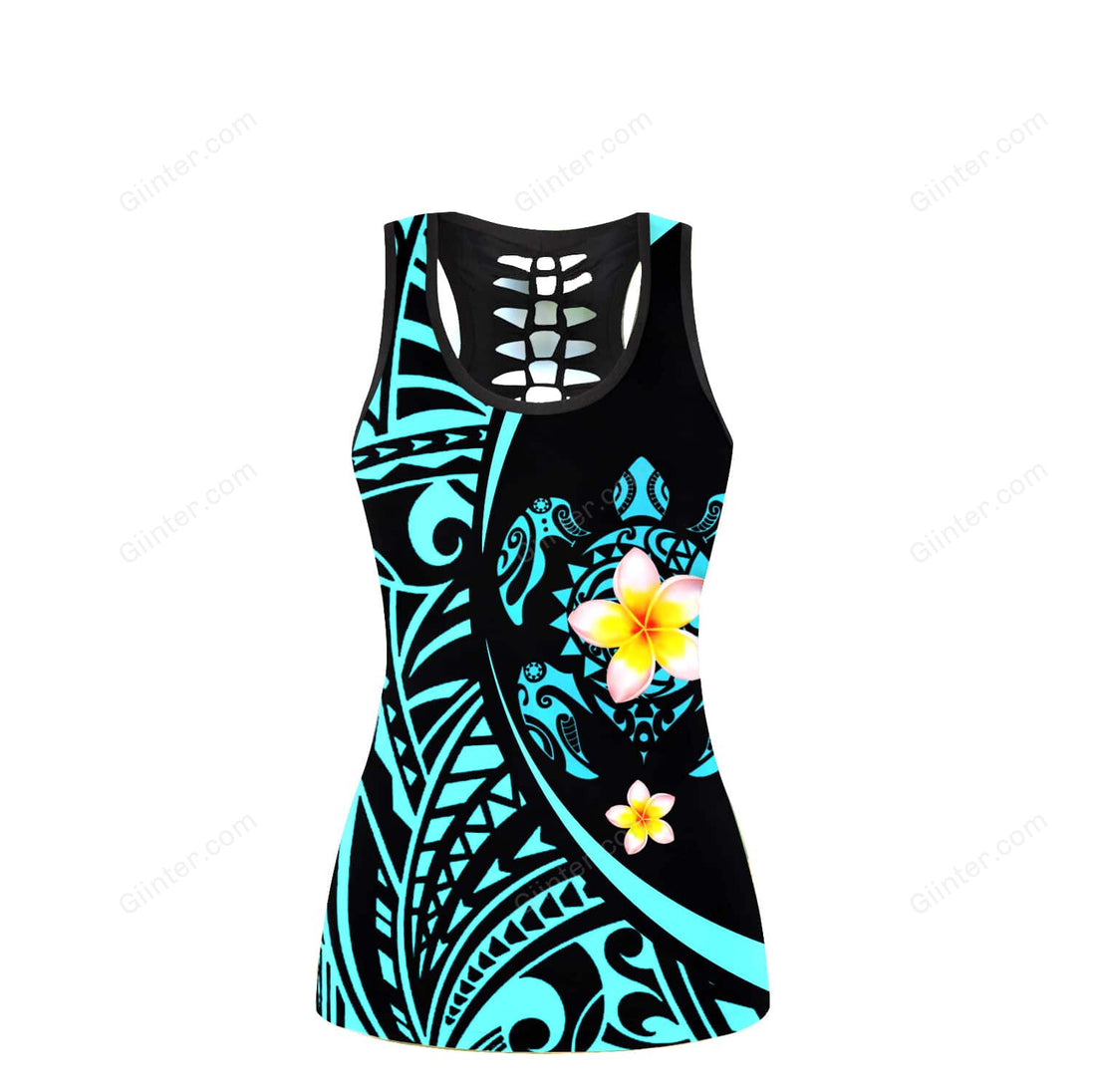 Amazing Polynesian Sea Turtle Tattoo & Hibiscus Women Tank Top & Leggings 12