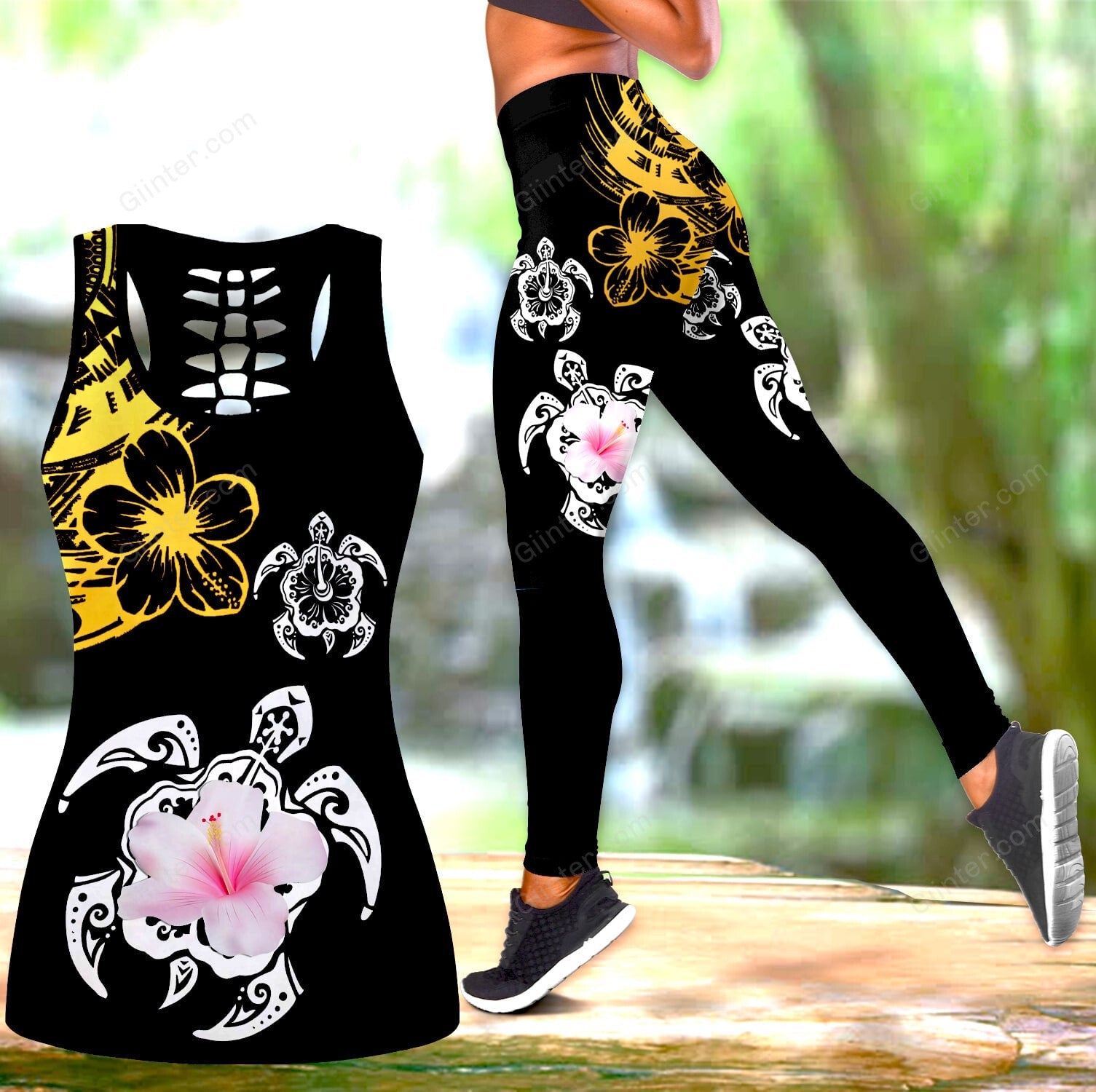 Amazing Polynesian Sea Turtle Tattoo Women Tank Top & Leggings 13