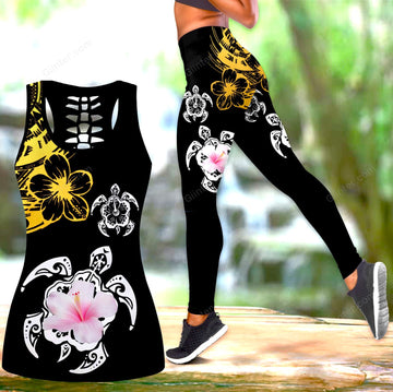 Amazing Polynesian Sea Turtle Tattoo Women Tank Top & Leggings 13