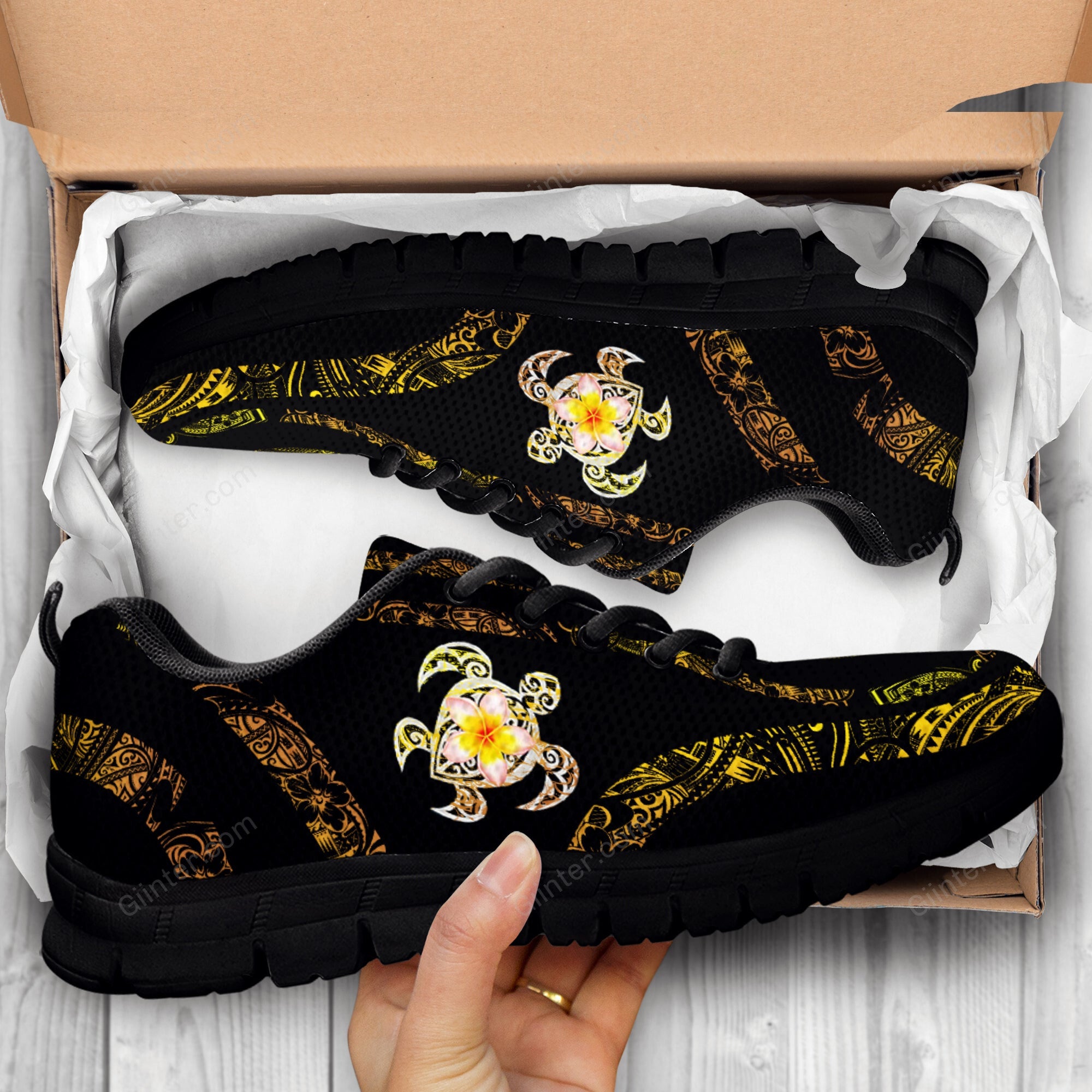 Amazing Polynesian Turtle Tattoo & Hibiscus Mesh Running Shoes 16