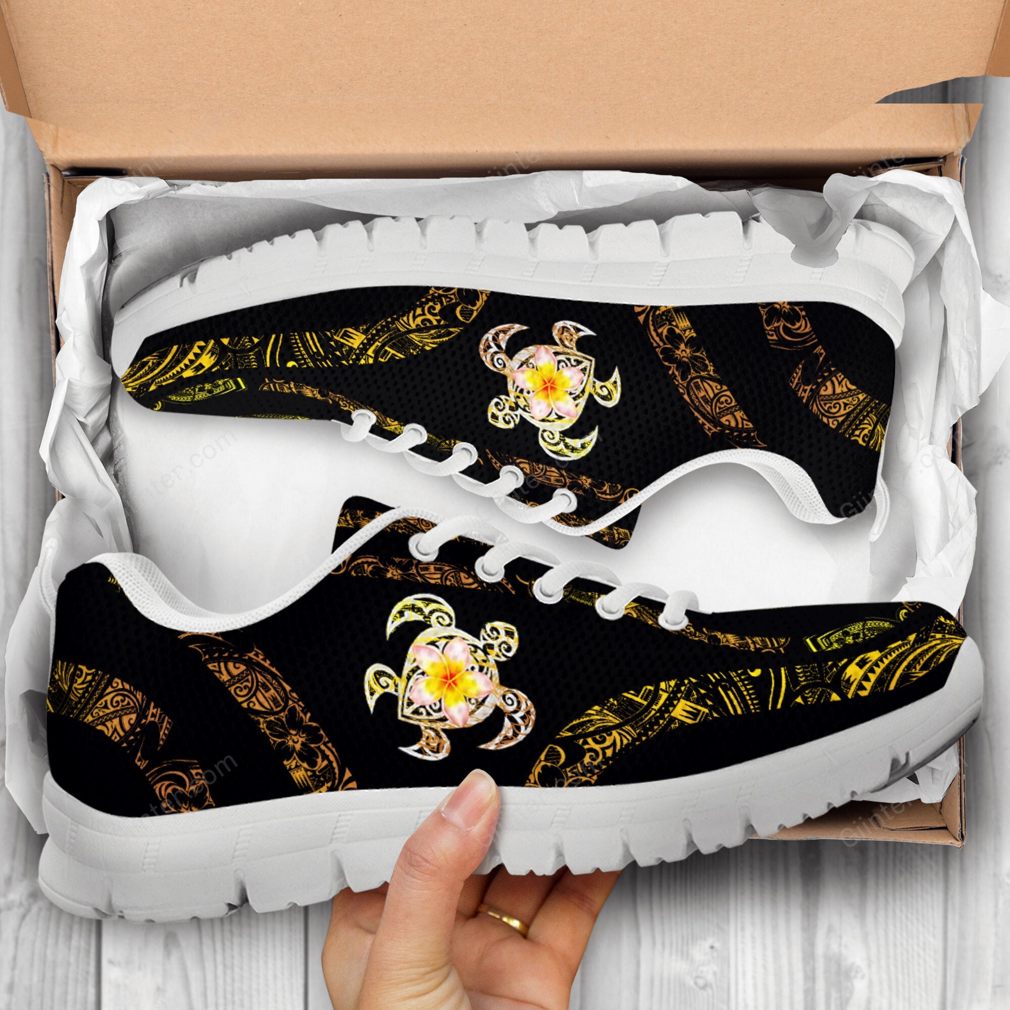Amazing Polynesian Turtle Tattoo & Hibiscus Mesh Running Shoes 16
