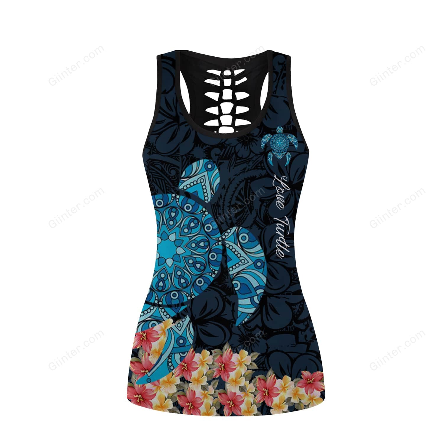 Amazing Sea Turtle Tattoo and Hibiscus Women Tank Top & Legging 26