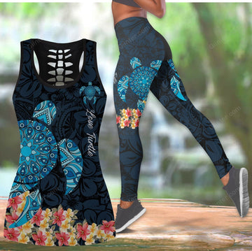 Amazing Sea Turtle Tattoo and Hibiscus Women Tank Top & Legging 26