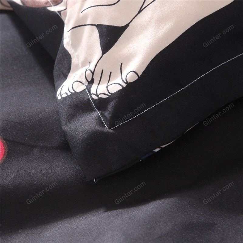 Black Pug Printed Bedding Sets Heart Dog Duvet Cover Set