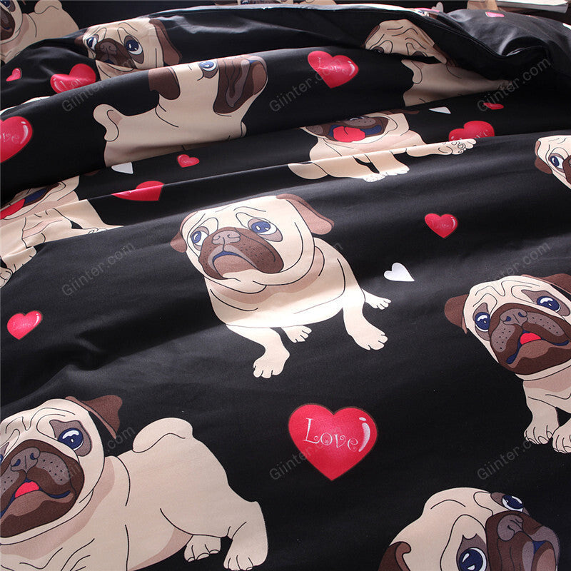 Black Pug Printed Bedding Sets Heart Dog Duvet Cover Set