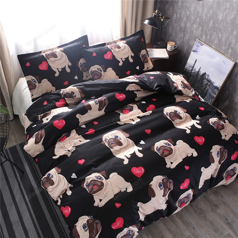 Black Pug Printed Bedding Sets Heart Dog Duvet Cover Set