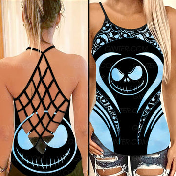 Blue Jack Skellington Criss-Cross Tank Top GINNBC95136
