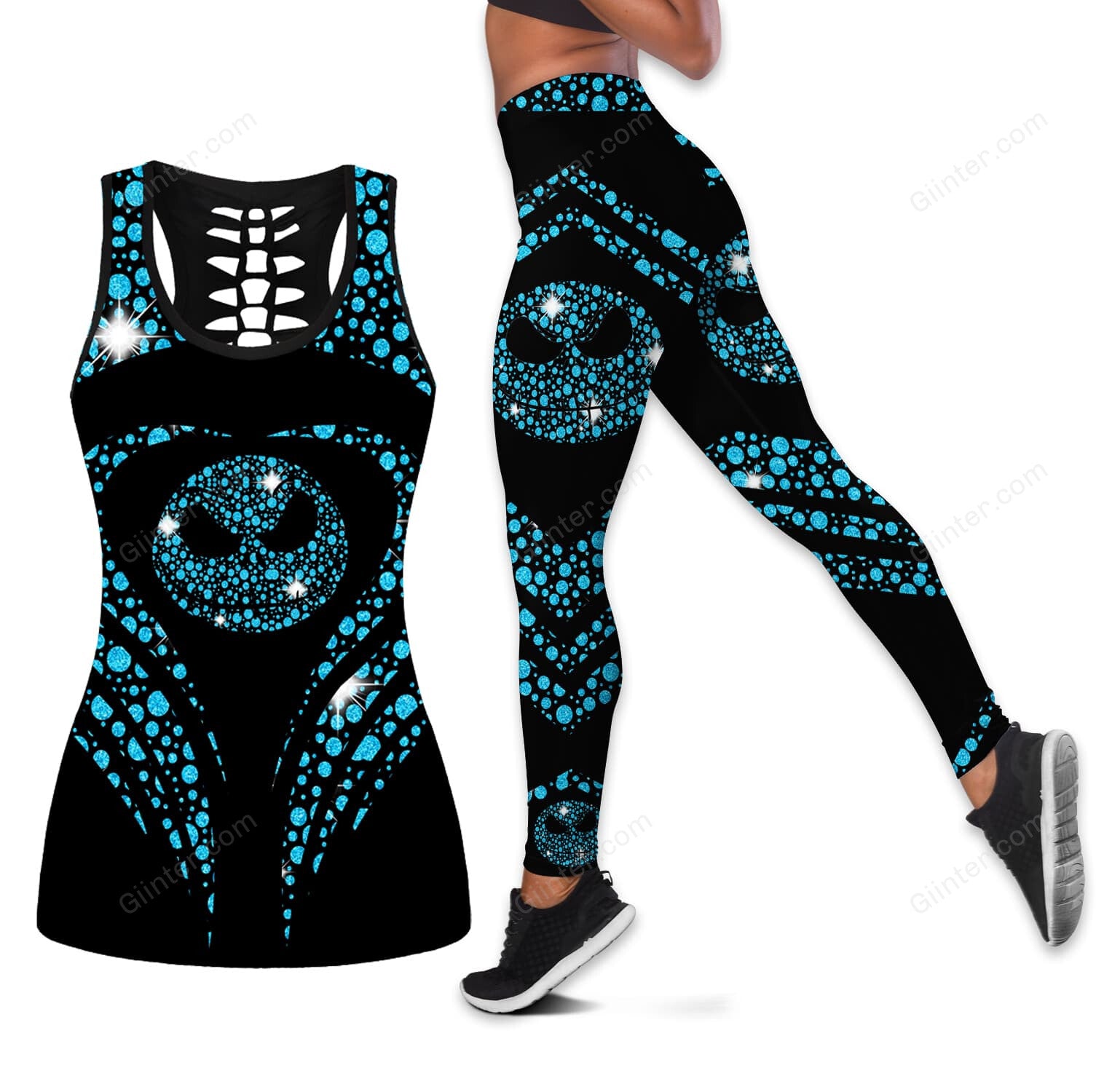 Blue Jack Skellington Face Women Tank Top & Leggings GINNBC68732
