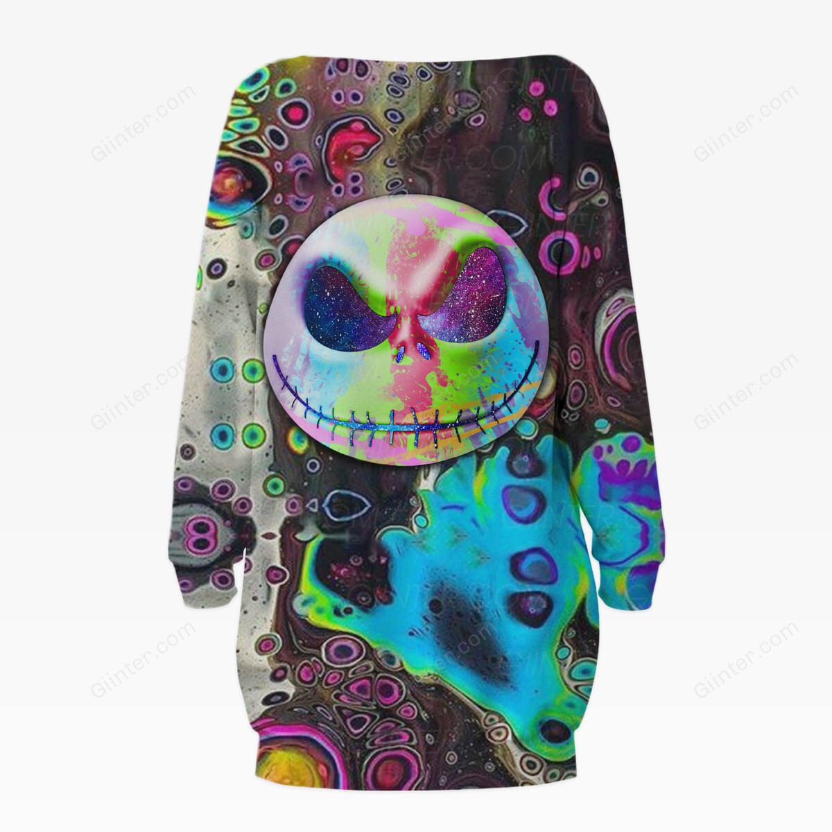 Color Jack Skellington Women's Lace-Up Long Sweatshirt GINNBC00066