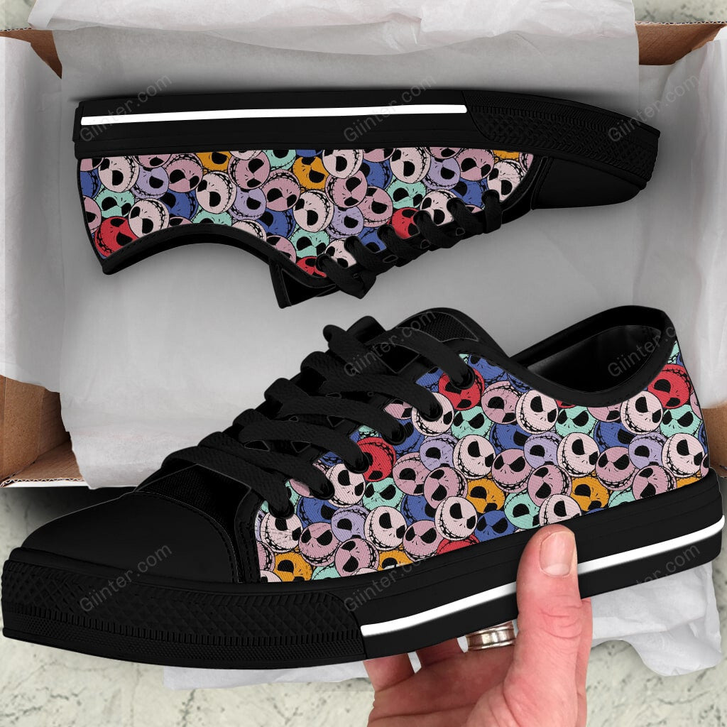 Color Jack Skellington Faces Women Low Top Canvas Shoes GINNBC93468