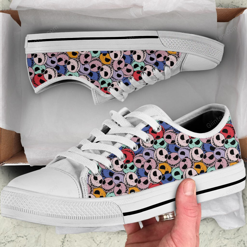 Color Jack Skellington Faces Women Low Top Canvas Shoes GINNBC93468