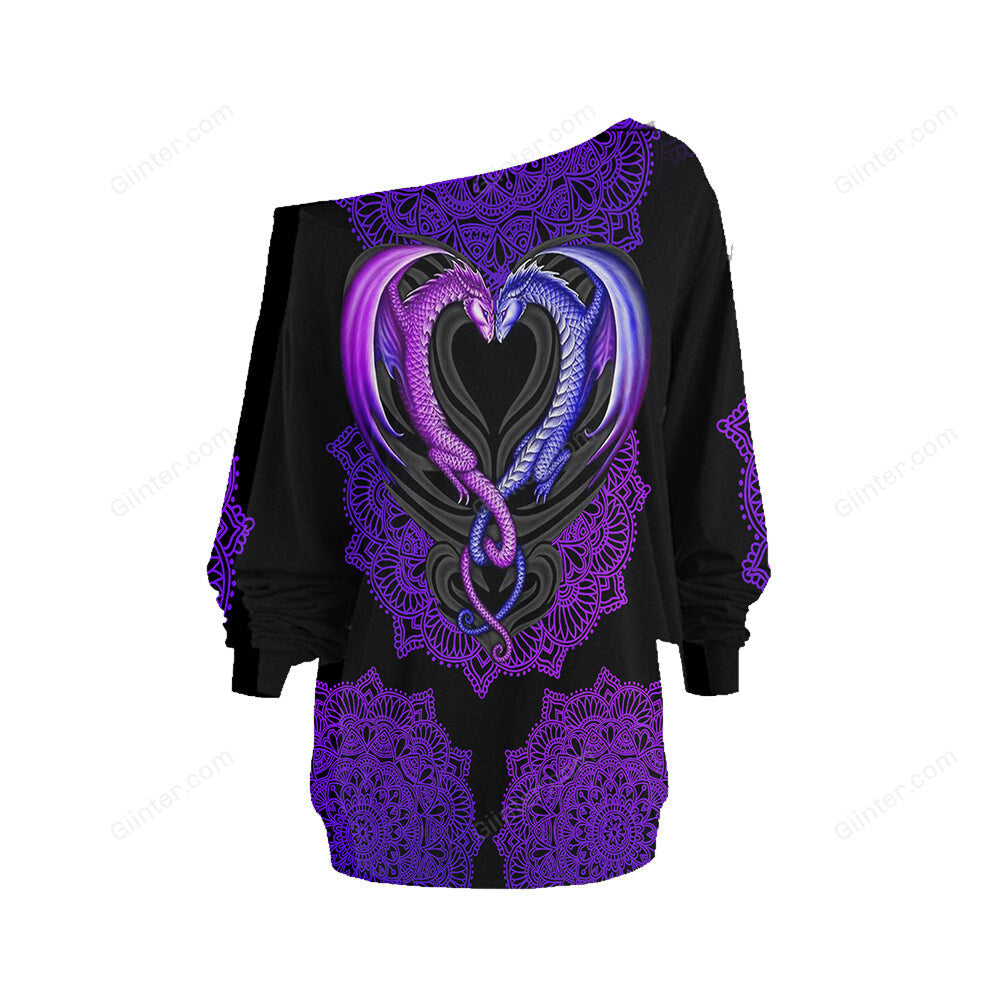 Dragon Purple One Off Shoulder Long Sleeve Shirt & Legging 01
