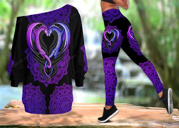 Dragon Purple One Off Shoulder Long Sleeve Shirt & Legging 01