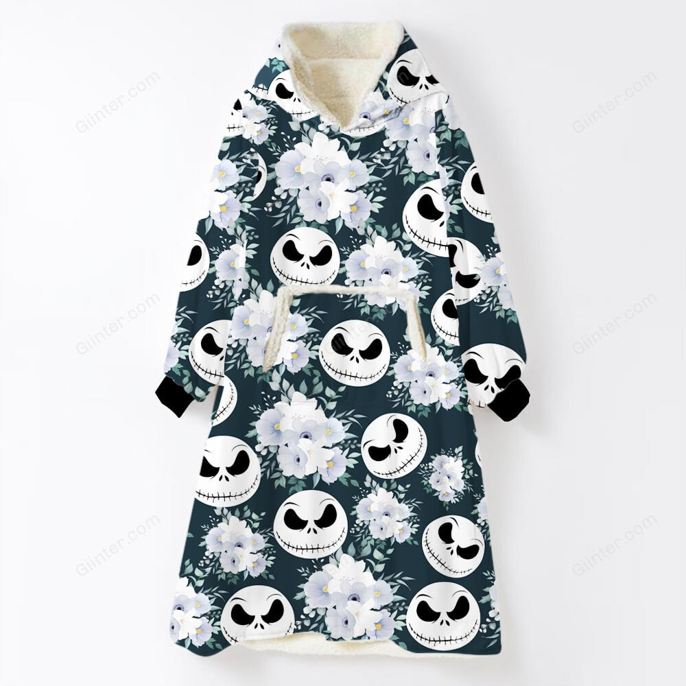 Flowers Jack Skellington Faces Oversize Heavy Fleece Hoodie Blanket GINNBC66485