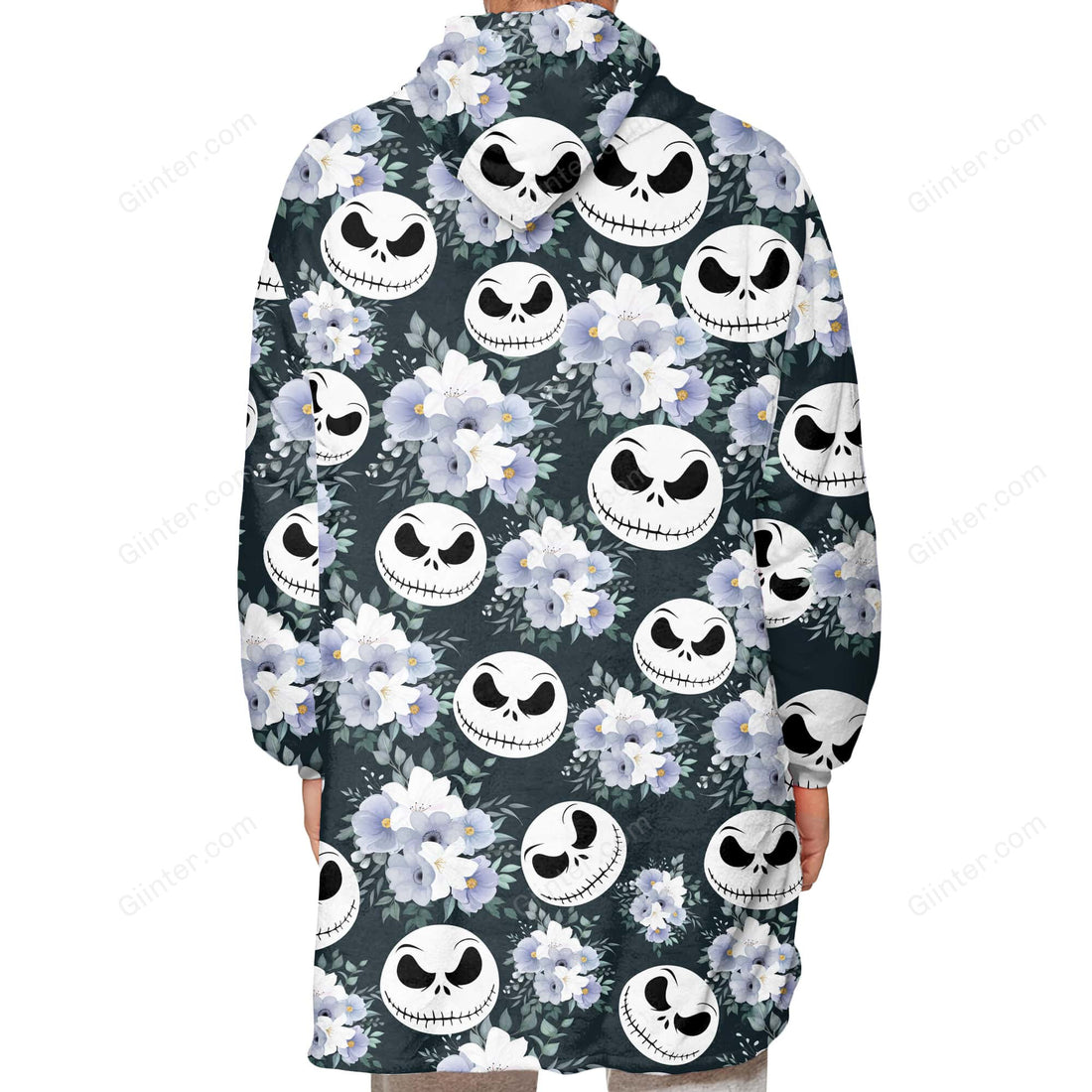 Flowers Jack Skellington Faces Oversize Heavy Fleece Hoodie Blanket GINNBC66485