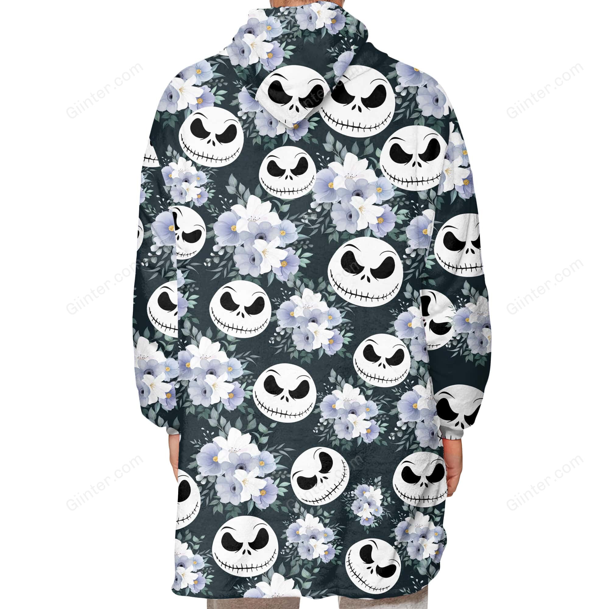 Flowers Jack Skellington Faces Oversize Heavy Fleece Hoodie Blanket GINNBC66485