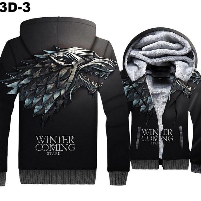 Game Of Thrones Thick Hoodies Winter Is Coming House Stark Wolf Print 3D Jackets Men 2018