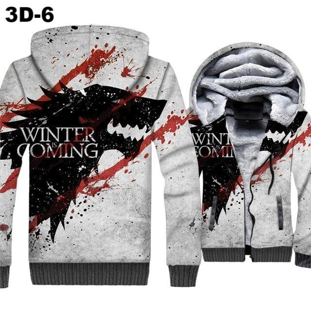 Game Of Thrones Thick Hoodies Winter Is Coming House Stark Wolf Print 3D Jackets Men 2018