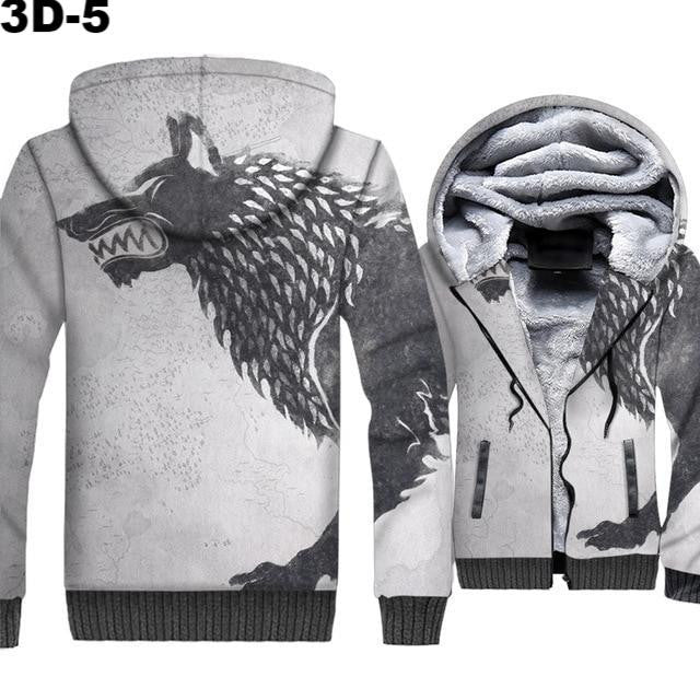 Game Of Thrones Thick Hoodies Winter Is Coming House Stark Wolf Print 3D Jackets Men 2018