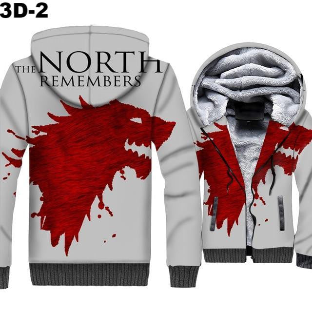Game Of Thrones Thick Hoodies Winter Is Coming House Stark Wolf Print 3D Jackets Men 2018