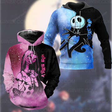 Her Jack, His Sally Nightmare Couple Heavy Fleece Hoodie Galaxy Pattern
