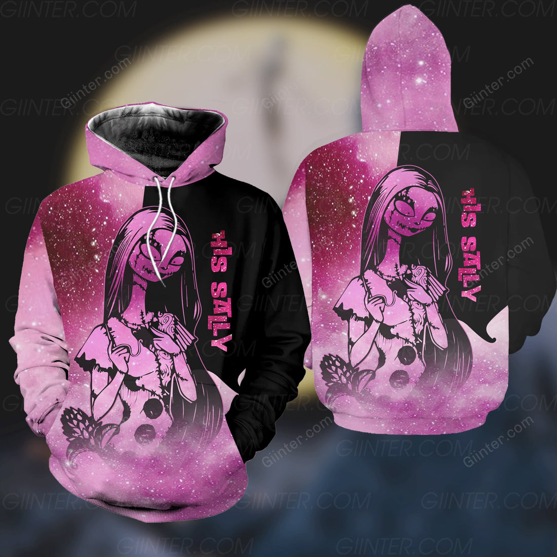 Her Jack, His Sally Nightmare Couple Heavy Fleece Hoodie Galaxy Pattern