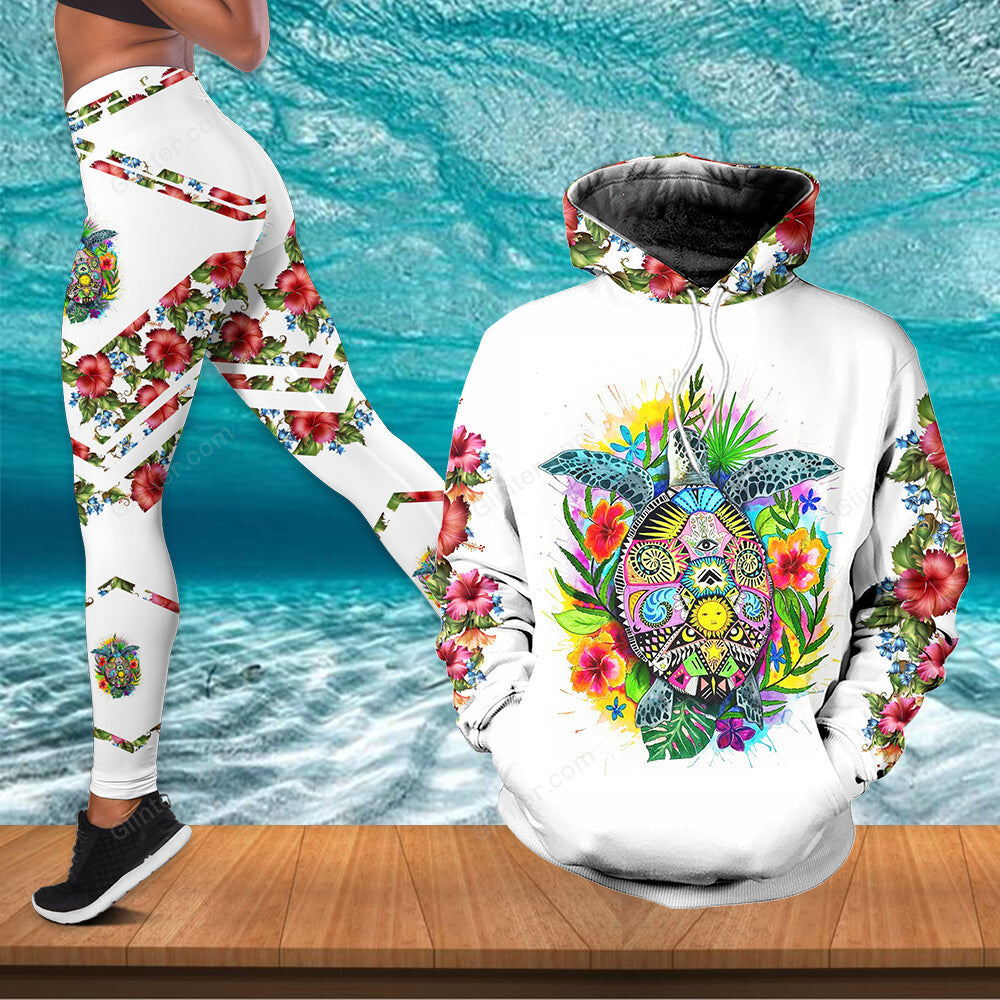 Hibiscus Flowers Turtles Combo Hoodie & Legging 155