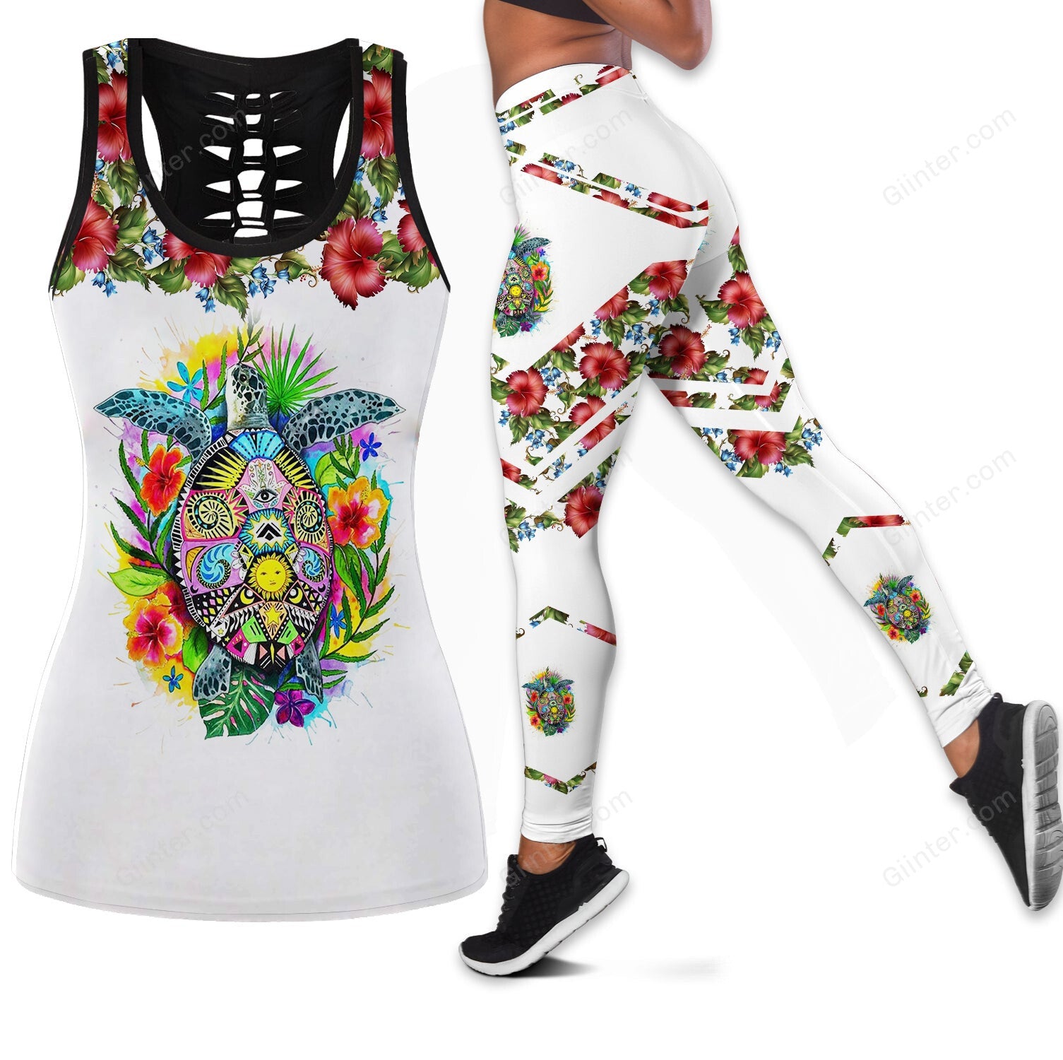 Hibiscus Flowers Turtles Women Tank Top & Legging 155