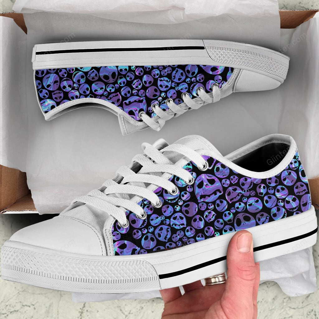 Hologram Jack Skellington Faces Women Low Top Canvas Shoes GINNBC70281