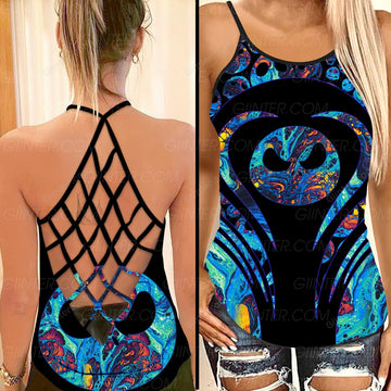 Hologram Jack Skellington Criss-Cross Tank Top GINNBC90638