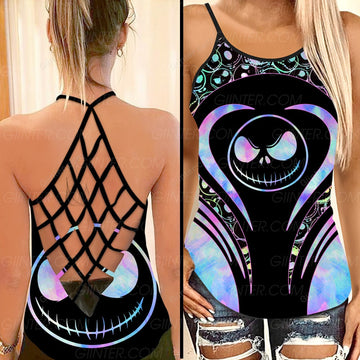 Hologram Jack Skellington Criss-Cross Tank Top GINNBC95014