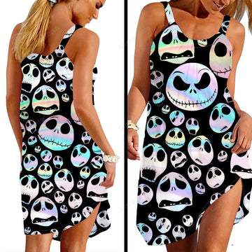 Hologram Jack Skellington Faces Sleeveless Beach Dress GINNBC58767