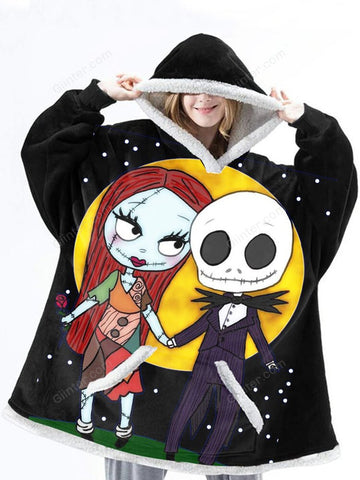 Jack & Sally Chibi Oversize Heavy Fleece Hoodie Blanket GINNBC83856