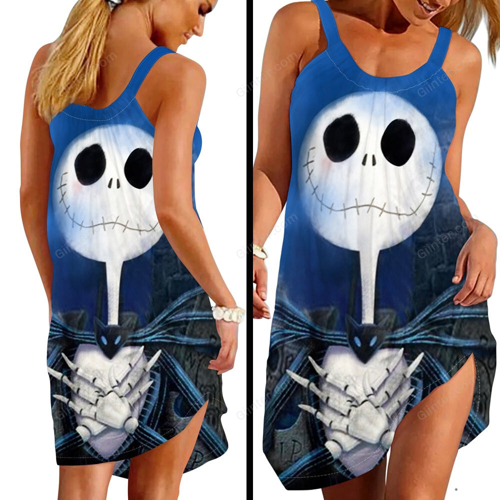 Jack Skellington Criss-Cross Tank Top & Sleeveless Beach Dress GINNBC00028