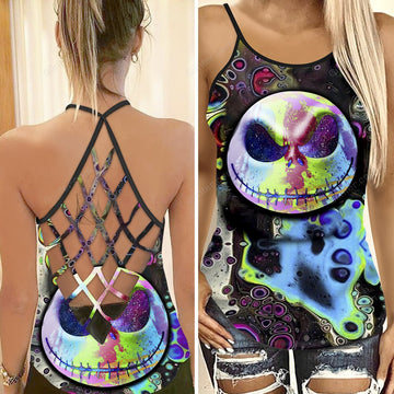 Jack Skellington Criss-Cross Tank Top & Sleeveless Beach Dress GINNBC00066