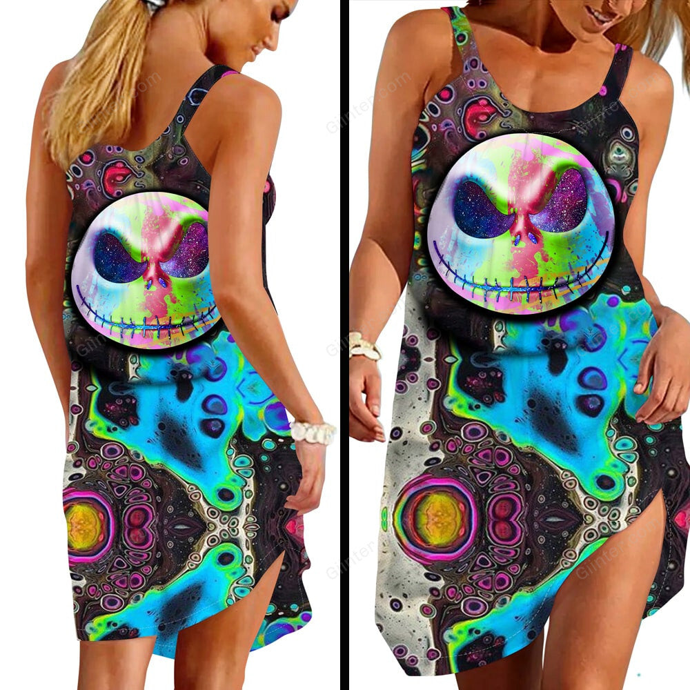 Jack Skellington Criss-Cross Tank Top & Sleeveless Beach Dress GINNBC00066