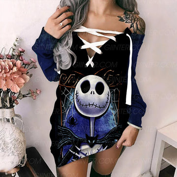 Jack Skellington Women's Lace-Up Long Sweatshirt GINNBC00240