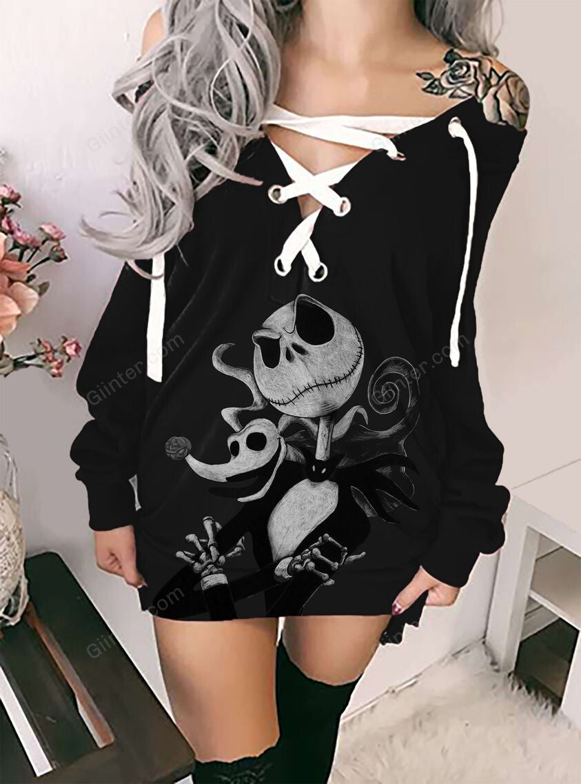 Jack Skellington Women's Lace-Up Long Sweatshirt GINNBC100289