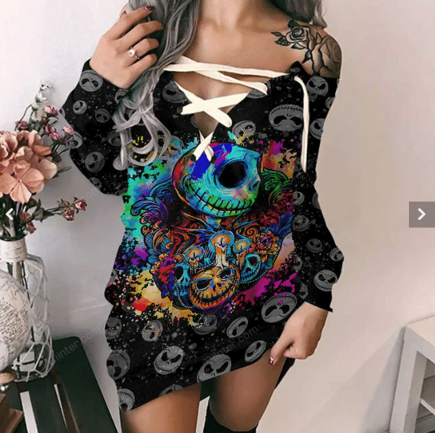 Jack Skellington Women's Lace-Up Long Sweatshirt GINNBC102861
