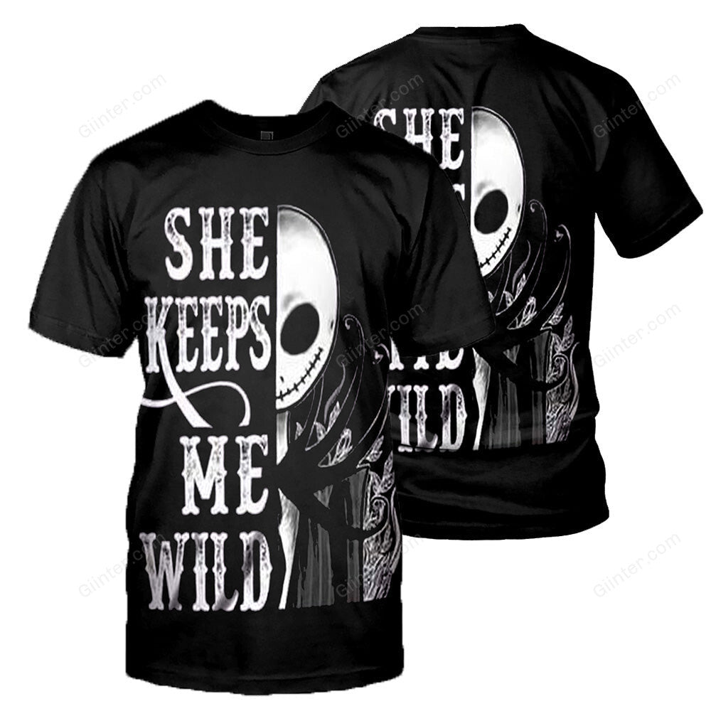 Jack Skellington "She Keeps Me Wild & Sally "He Keeps Me Safe" Couple Shirts